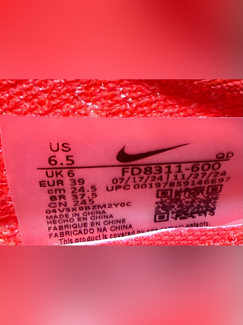 Nike Air Zoom Alphafly NEXT% 3 Bright Crimson FD8311-600 Mens Size 6.5 Womens 8 - Picture 5 of 5